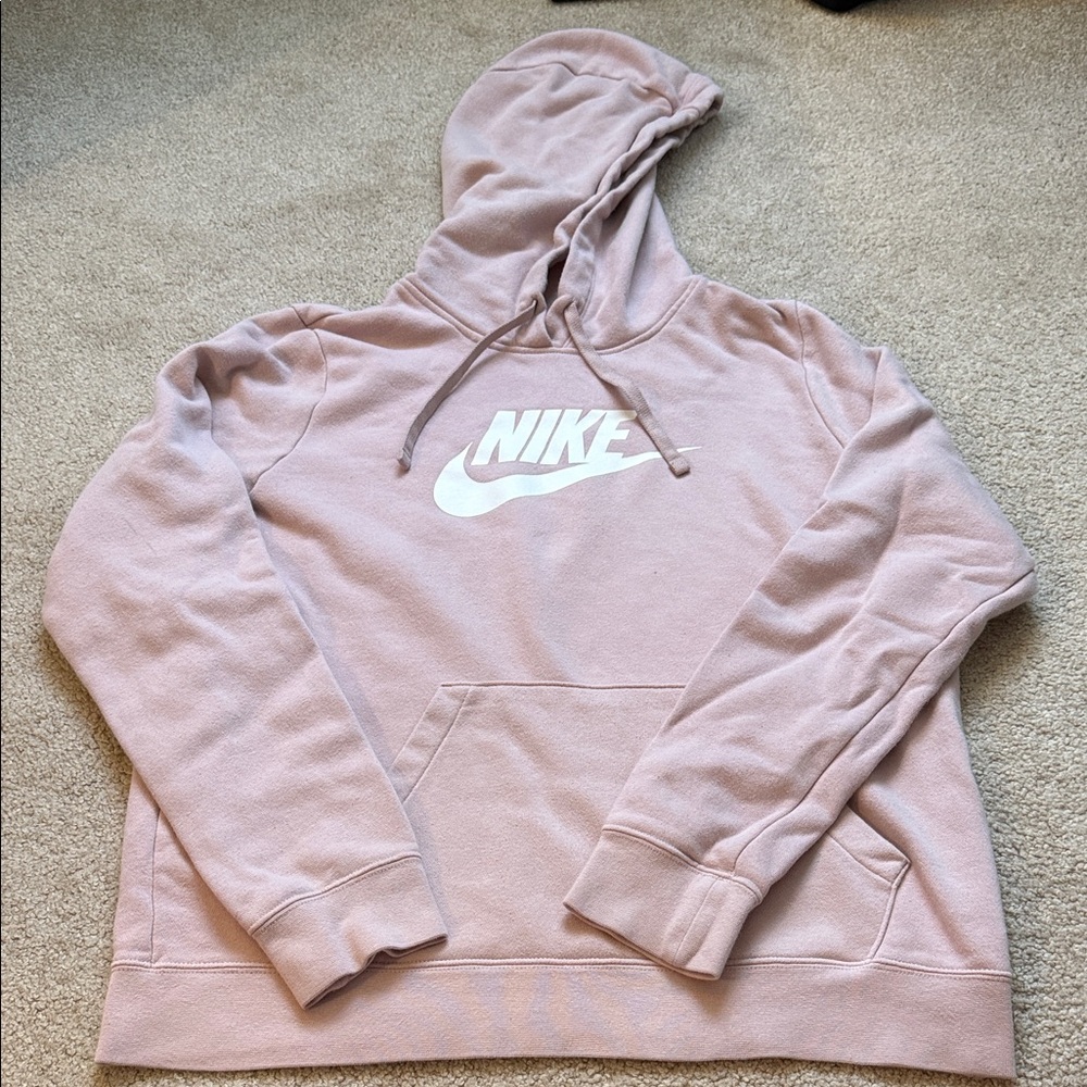 Nike Women's Dusty Pink Pullover Hoodie with White Logo